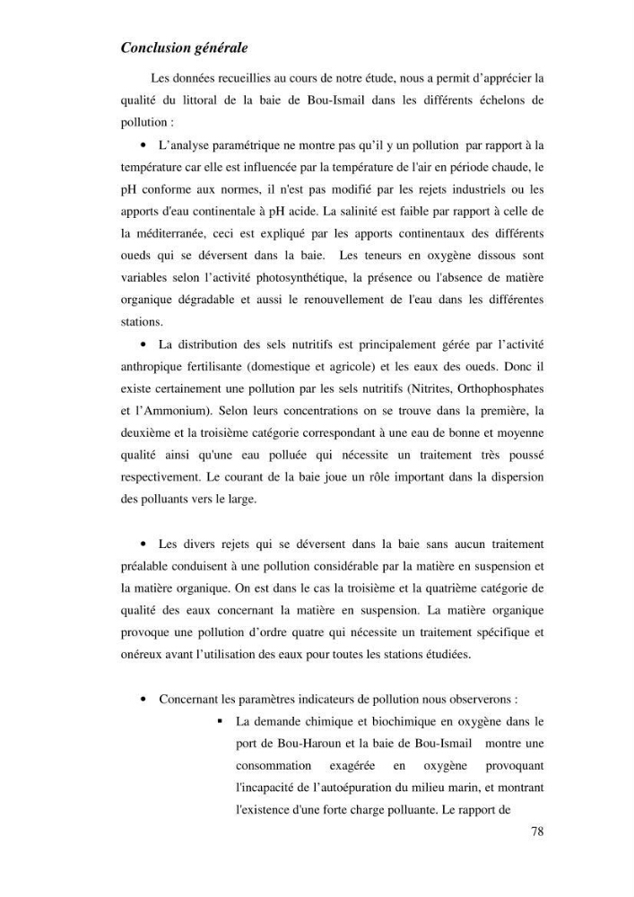 Qualité physico-chimique, sels nutritifs et bactériologique dans la baie de Bou-Ismail et le port de Bou-Haroun