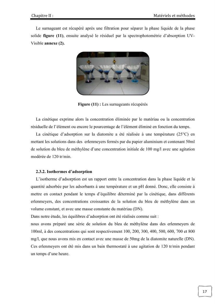 Décoloration de l\'eau par adsorption sur la diatomite