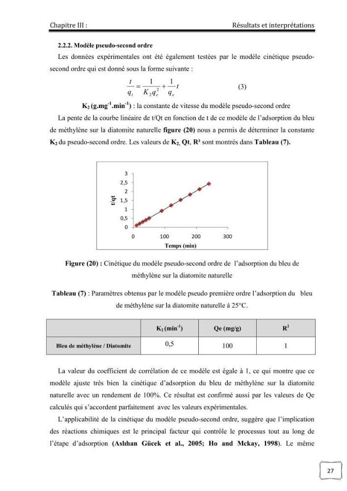 Décoloration de l\'eau par adsorption sur la diatomite
