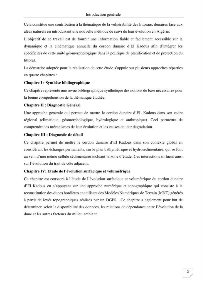 Etude de l\'évolution surfaçique et volumétrique du cordon dunaire d\'El Kadous ( commune de Heraoua):