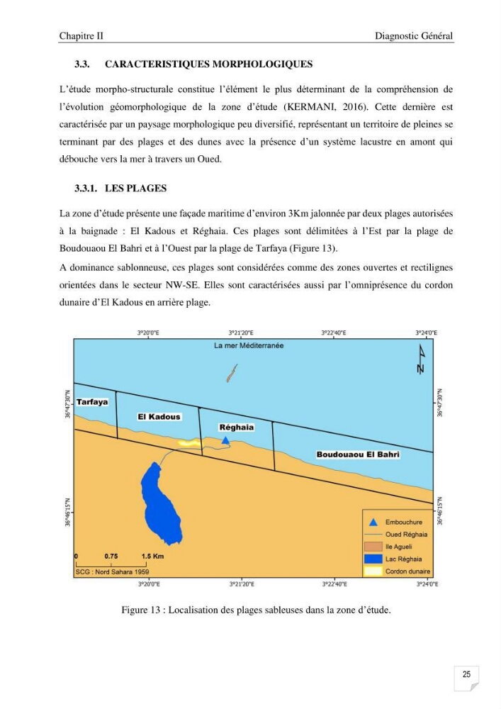 Etude de l\'évolution surfaçique et volumétrique du cordon dunaire d\'El Kadous ( commune de Heraoua):