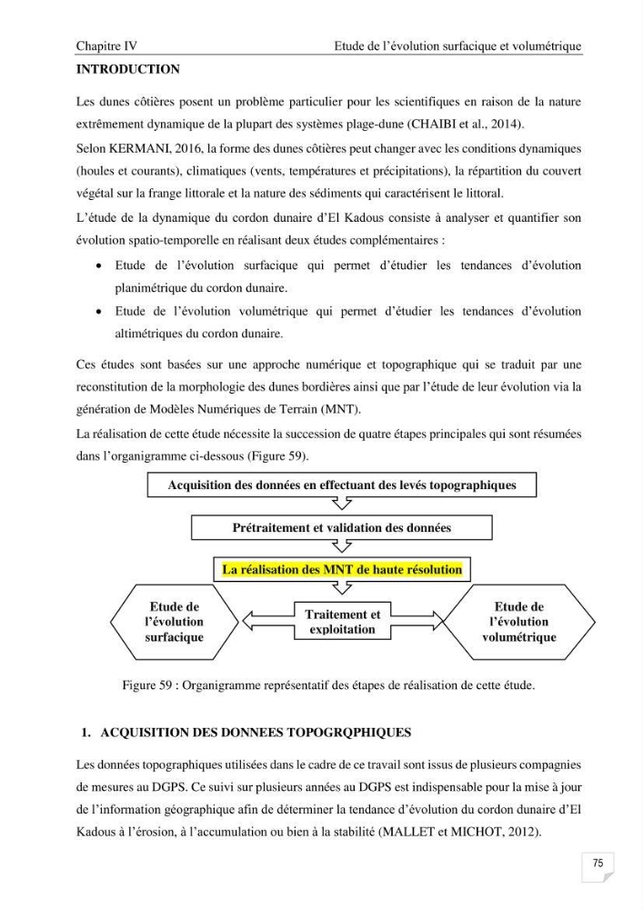 Etude de l\'évolution surfaçique et volumétrique du cordon dunaire d\'El Kadous ( commune de Heraoua):
