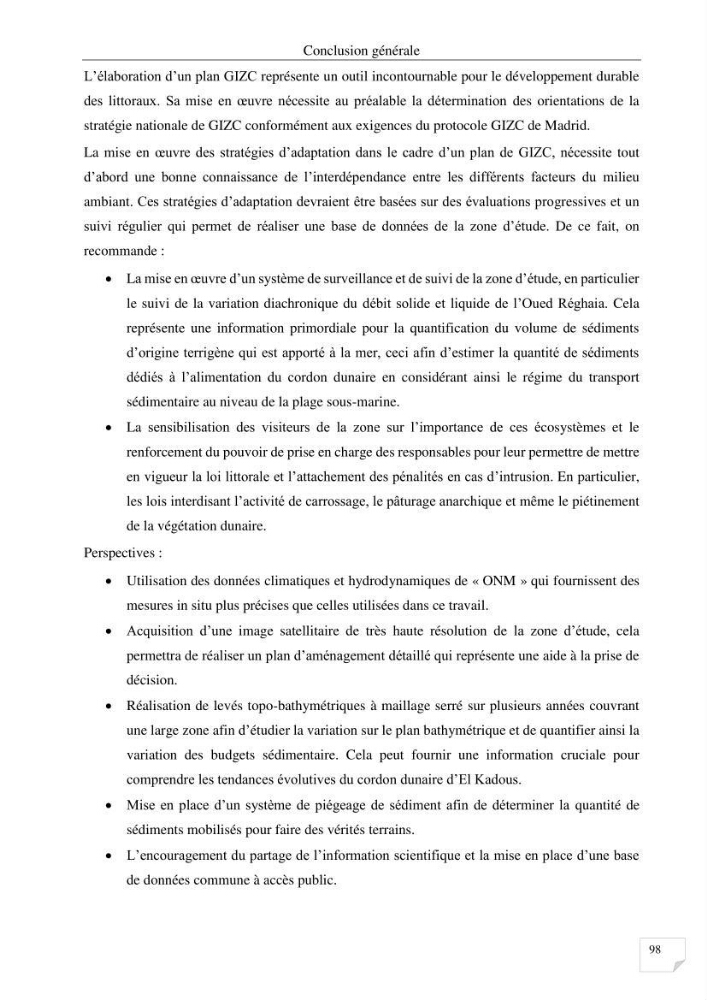 Etude de l\'évolution surfaçique et volumétrique du cordon dunaire d\'El Kadous ( commune de Heraoua):