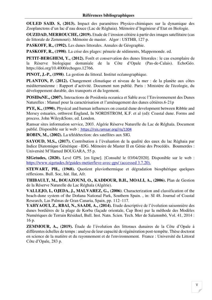 Etude de l\'évolution surfaçique et volumétrique du cordon dunaire d\'El Kadous ( commune de Heraoua):