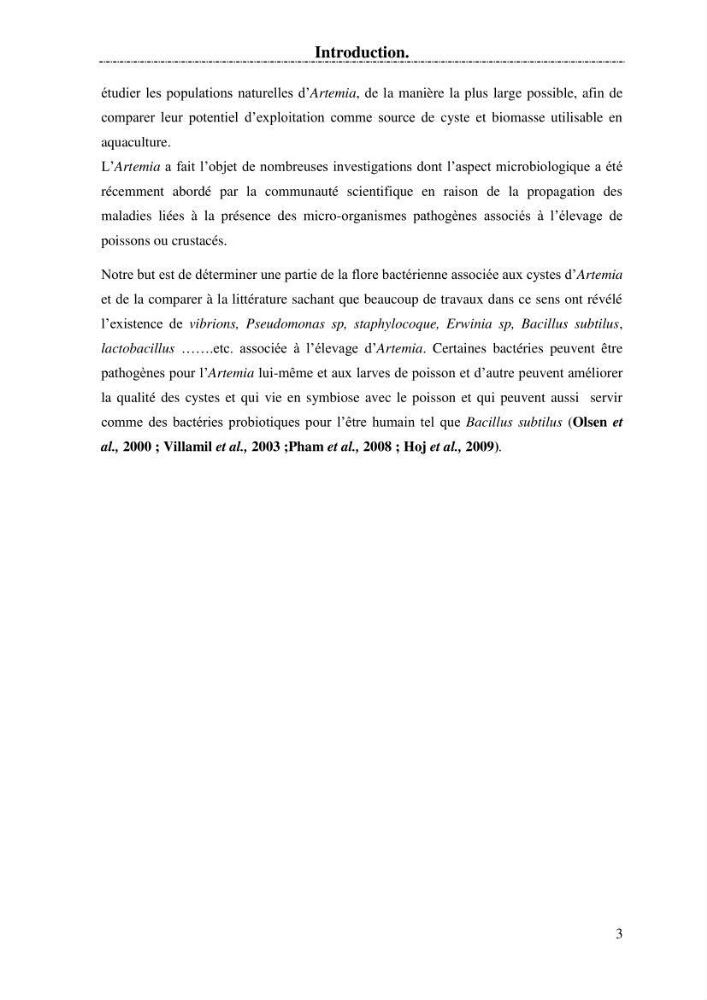 Determination d\'une partie de la flore bactérienne associee aux cystes d\'ARTEMIA (Leach 1819):