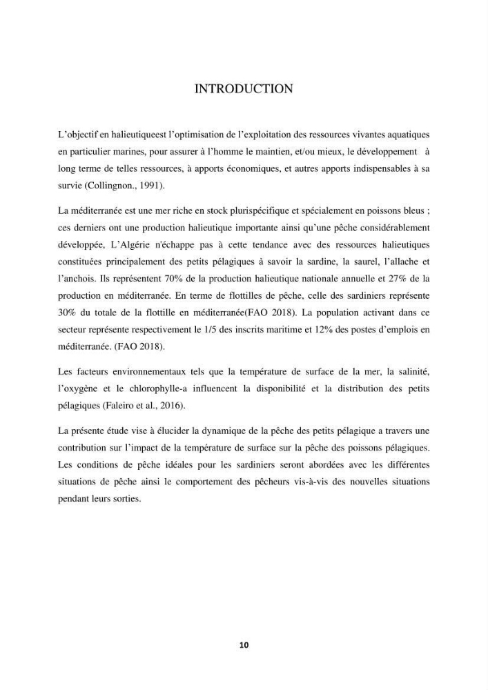 Approche sur l’impact de la température de surface sur l’efficacité Approche sur l’impact de la température de surface sur l’efficacité de la flottille sardinière de Zemmouri (Willaya de Boumerdes):