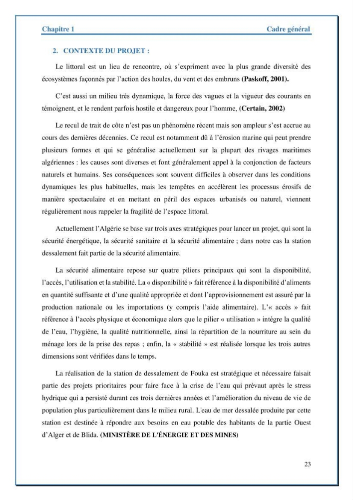 Etude de protection de la frange littorale de projet de la nouvelle station de dessalement de Fouka marine wilaya de Tipaza