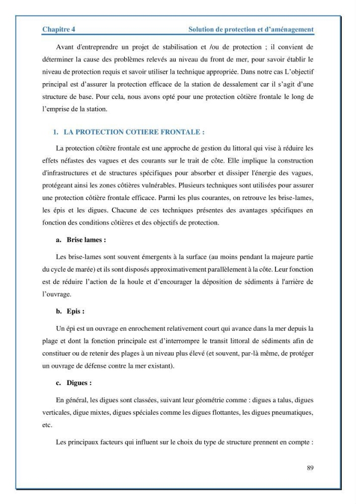 Etude de protection de la frange littorale de projet de la nouvelle station de dessalement de Fouka marine wilaya de Tipaza