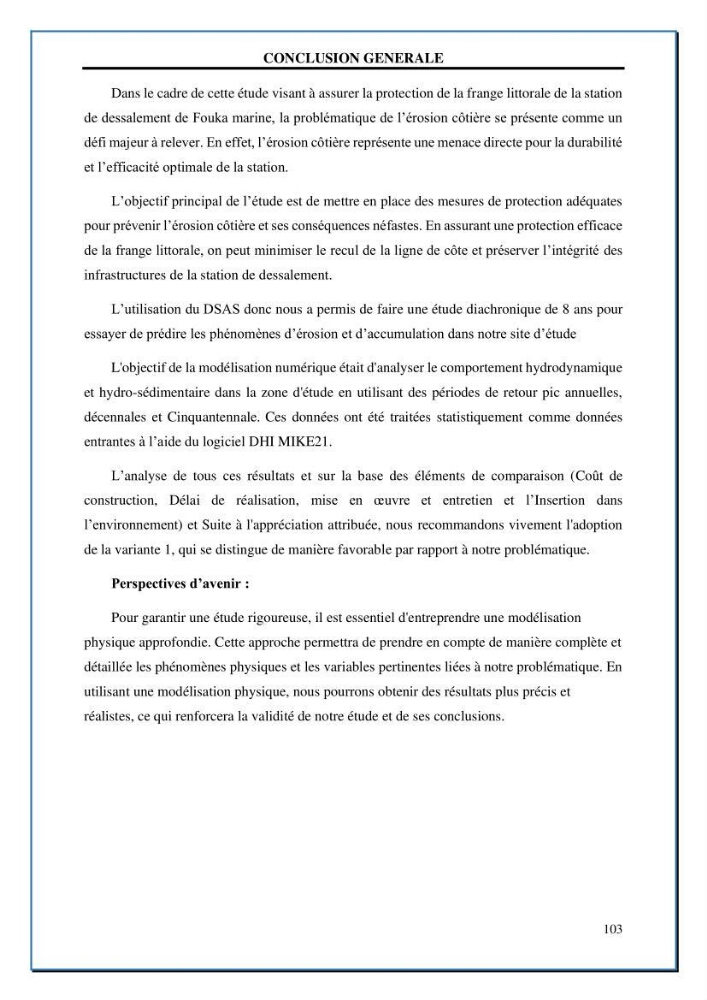 Etude de protection de la frange littorale de projet de la nouvelle station de dessalement de Fouka marine wilaya de Tipaza