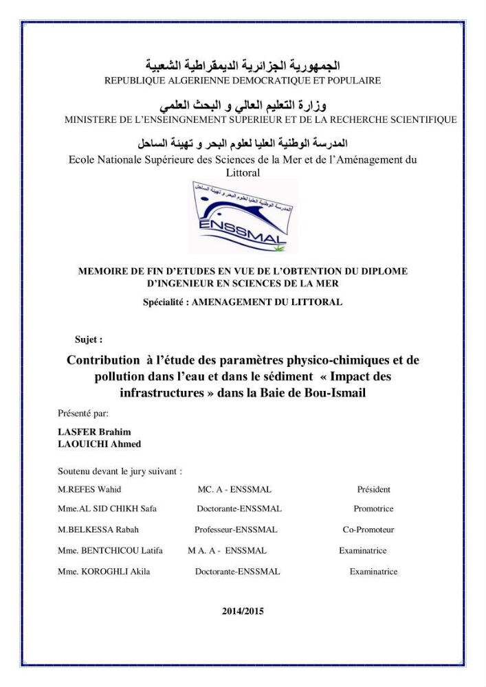 Contribution à l\'étude des paramètres physico-chimiques et de pollution dans l\'eau et dans le sédiment