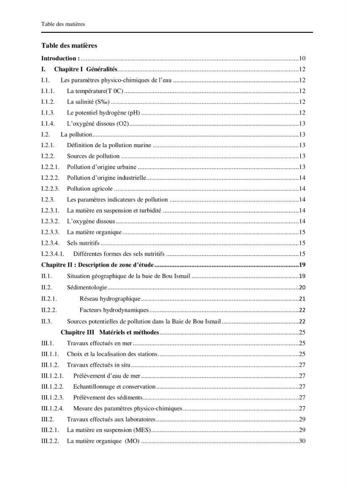Contribution à l\'étude des paramètres physico-chimiques et de pollution dans l\'eau et dans le sédiment