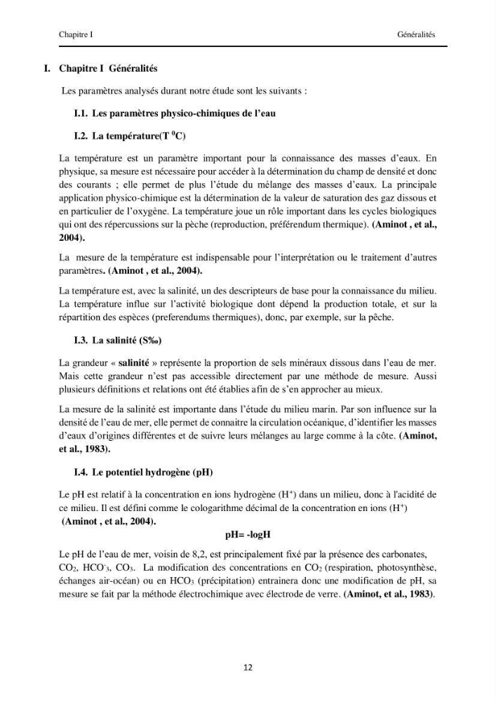 Contribution à l\'étude des paramètres physico-chimiques et de pollution dans l\'eau et dans le sédiment
