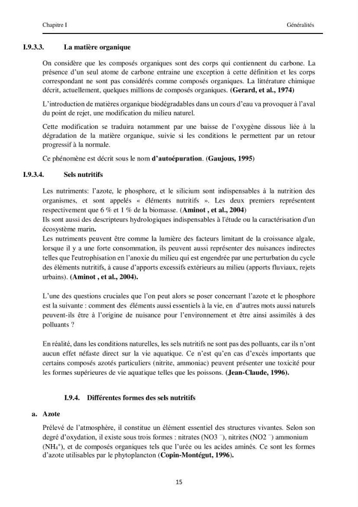 Contribution à l\'étude des paramètres physico-chimiques et de pollution dans l\'eau et dans le sédiment