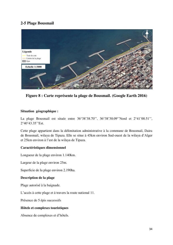Evolution du trait de côte au niveau de la baie de Bouismail : recours a l\'image satellite et système d\'inforamation géographique