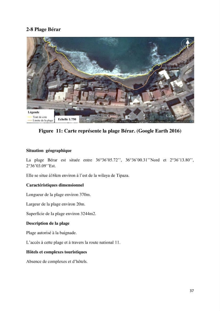 Evolution du trait de côte au niveau de la baie de Bouismail : recours a l\'image satellite et système d\'inforamation géographique