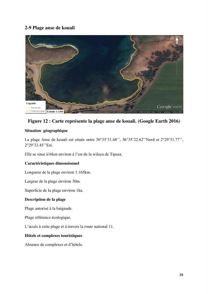 Evolution du trait de côte au niveau de la baie de Bouismail : recours a l\'image satellite et système d\'inforamation géographique
