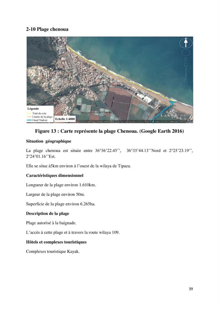 Evolution du trait de côte au niveau de la baie de Bouismail : recours a l\'image satellite et système d\'inforamation géographique