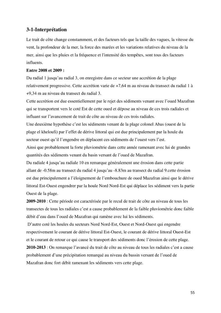 Evolution du trait de côte au niveau de la baie de Bouismail : recours a l\'image satellite et système d\'inforamation géographique