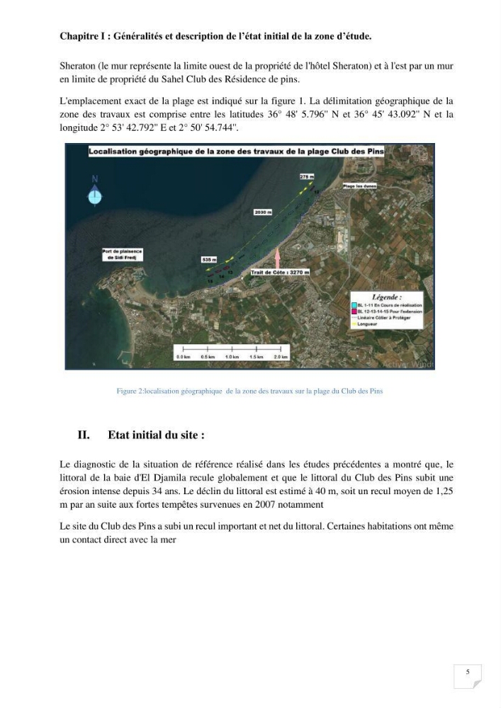 Protection de la plage Club des pins par les géotubes Et l’élargissement de la plage par les stabiplages