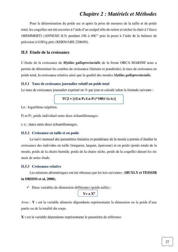 Etude des performances de croissance d\'un élevage myliticole mytilus galloprovincialis ( Lamarck,1819) Ain Taya (Alger):