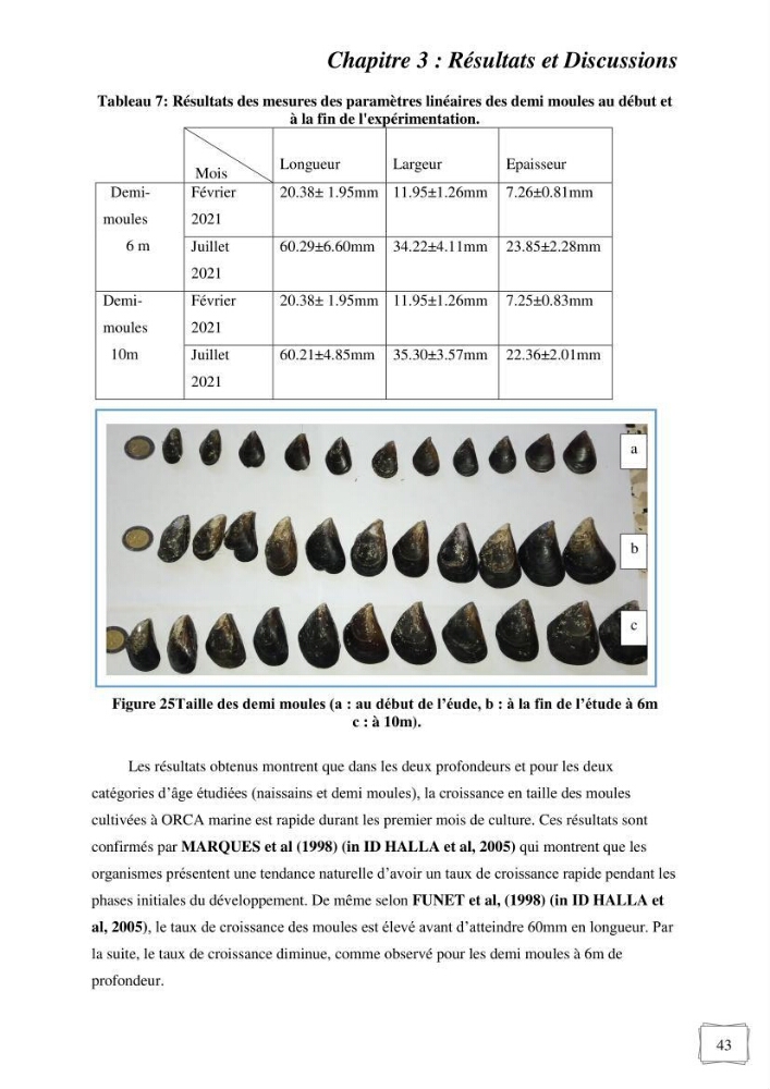 Etude des performances de croissance d\'un élevage myliticole mytilus galloprovincialis ( Lamarck,1819) Ain Taya (Alger):