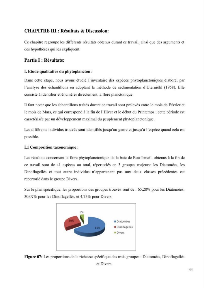 Dynamique et diversité du peuplement phytoplanctonique de la baie de Bou-Ismail.