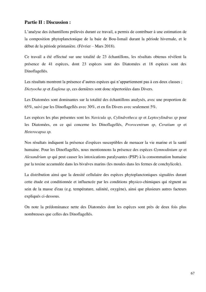 Dynamique et diversité du peuplement phytoplanctonique de la baie de Bou-Ismail.