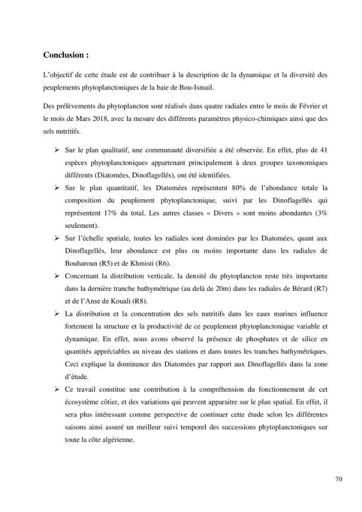 Dynamique et diversité du peuplement phytoplanctonique de la baie de Bou-Ismail.