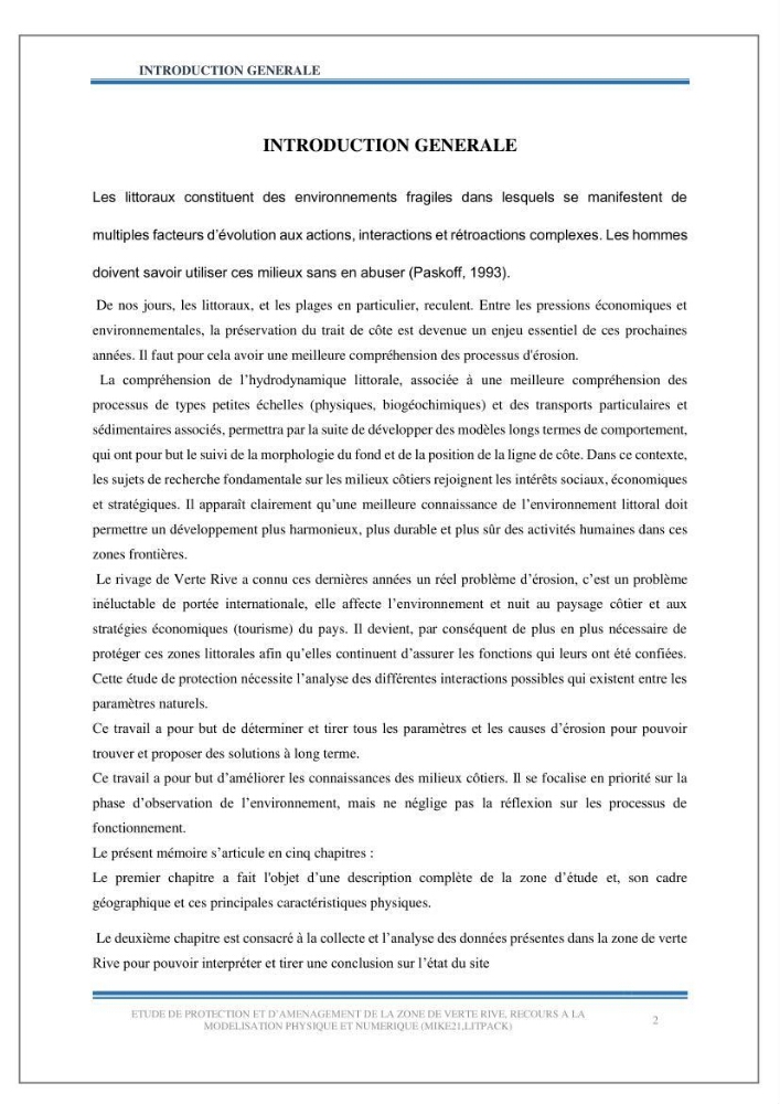 Etude de protection et d\'aménagement de la zone de Verte Rive-Bordj El Kiffan