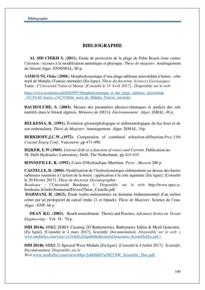 Etude de protection et d\'aménagement de la zone de Verte Rive-Bordj El Kiffan