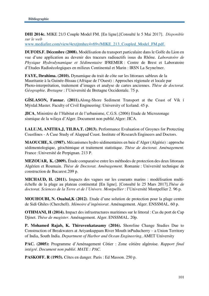 Etude de protection et d\'aménagement de la zone de Verte Rive-Bordj El Kiffan