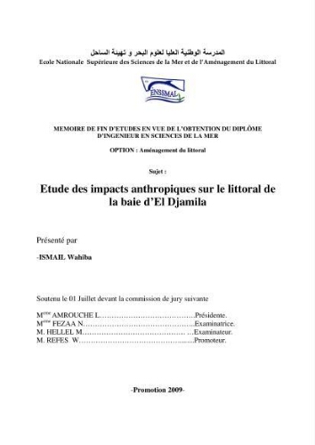 Etude des impacts anthropiques sur le littoral de la baie d'El Djamila: Etude des impacts anthropiques sur le littoral de la baie d'El Djamila: