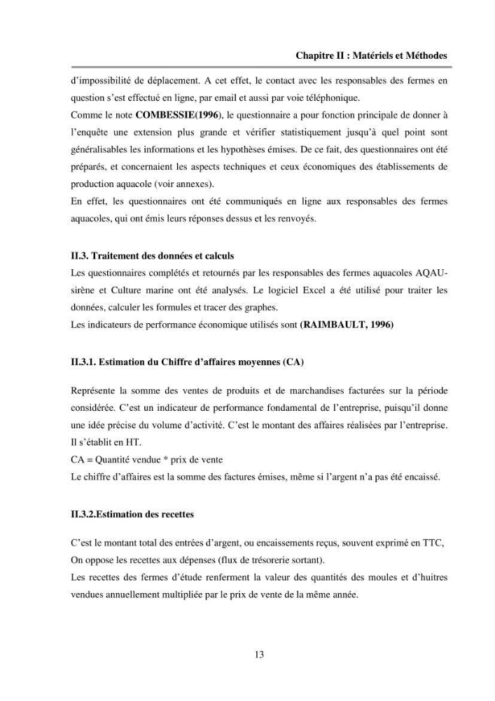 Etude des performances économiques des fermes aquacoles conchylicoles en Algérie: