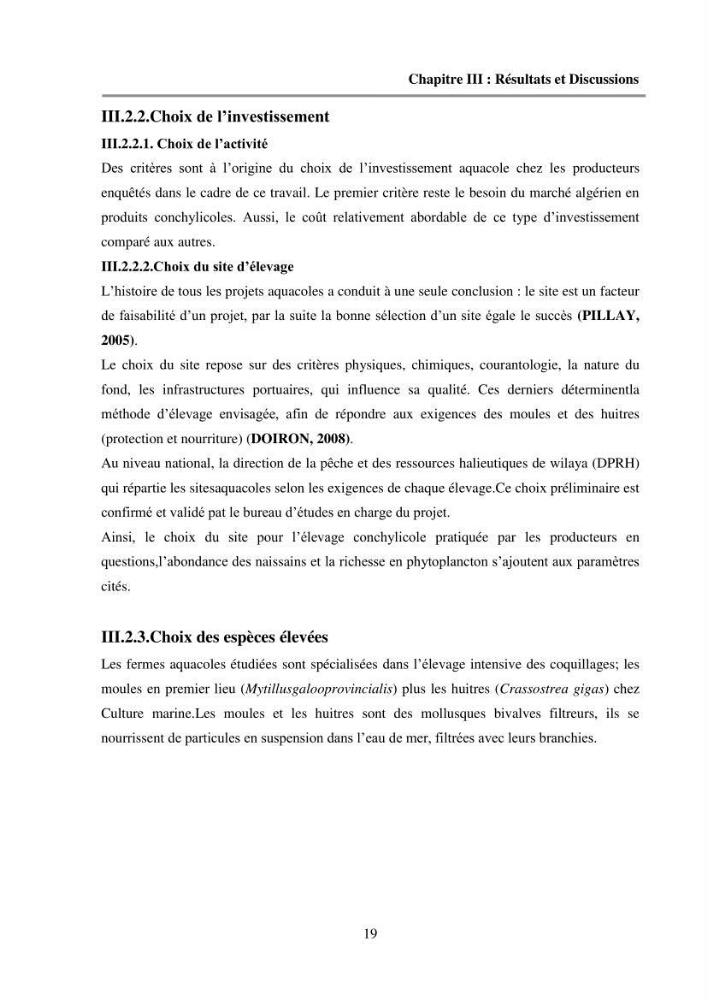 Etude des performances économiques des fermes aquacoles conchylicoles en Algérie: