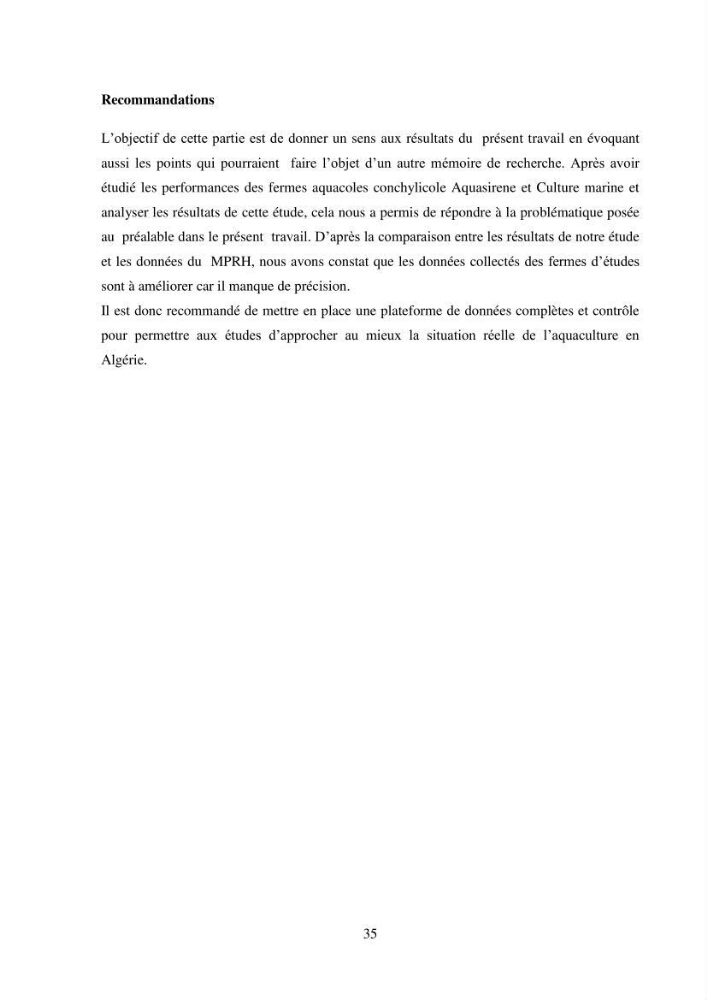 Etude des performances économiques des fermes aquacoles conchylicoles en Algérie:
