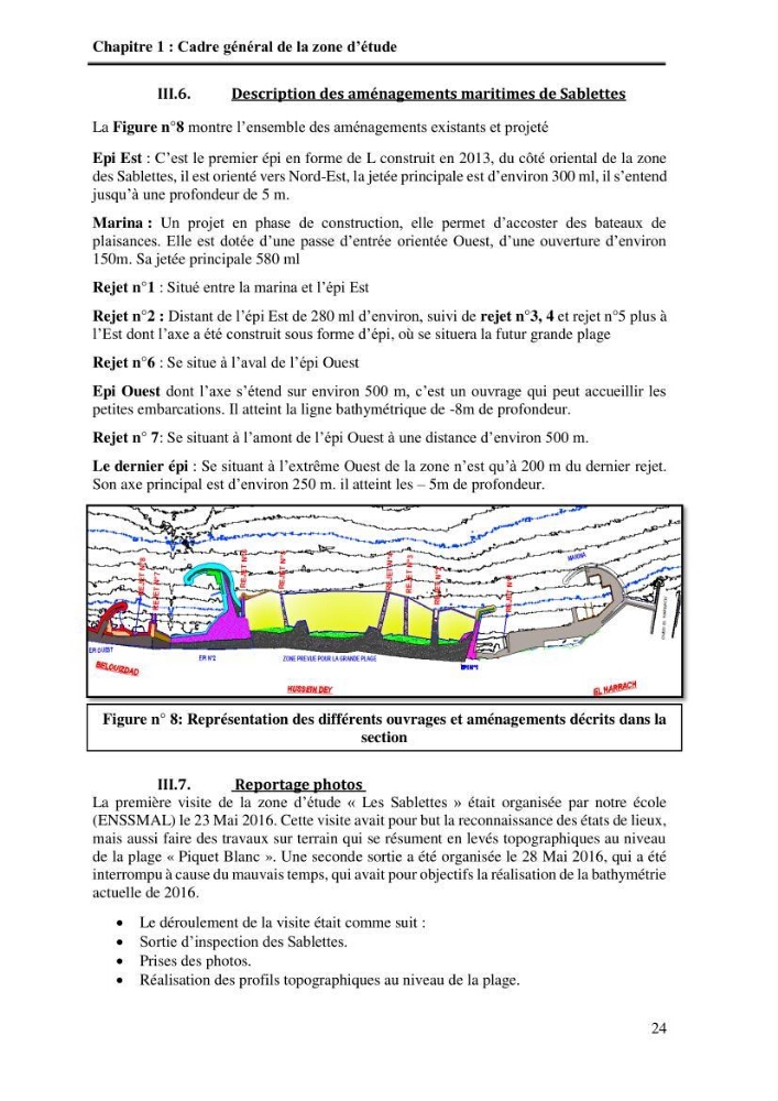 Aménagement de la promenade de la Baie d\'Alger: étude sur modèle reduit physique du transpot sedimentaire dans la promenade des Sablettes \" Baie d\'Alger\"