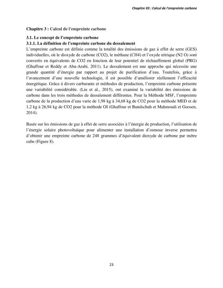 Évaluation de l\'empreinte carbon d\'une station de dessalement de l\'eau de mer de Fouka (Tipaza)