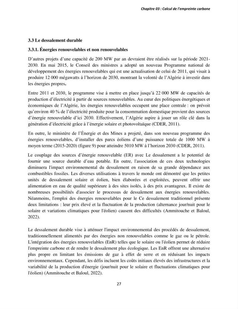 Évaluation de l\'empreinte carbon d\'une station de dessalement de l\'eau de mer de Fouka (Tipaza)