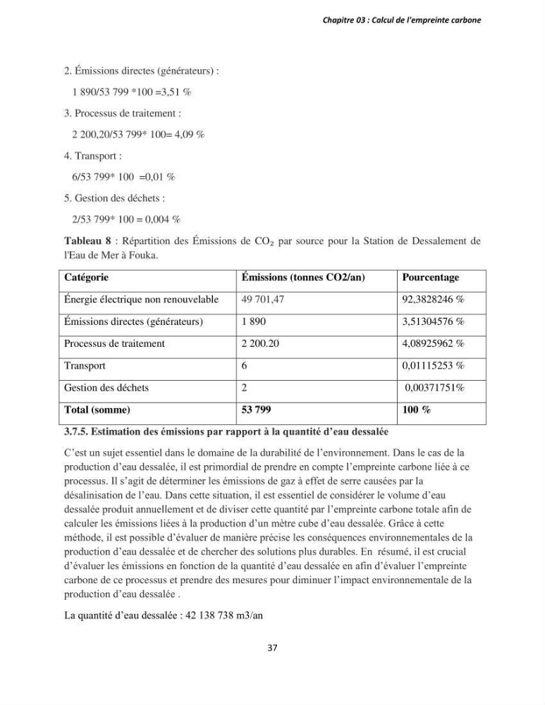Évaluation de l\'empreinte carbon d\'une station de dessalement de l\'eau de mer de Fouka (Tipaza)