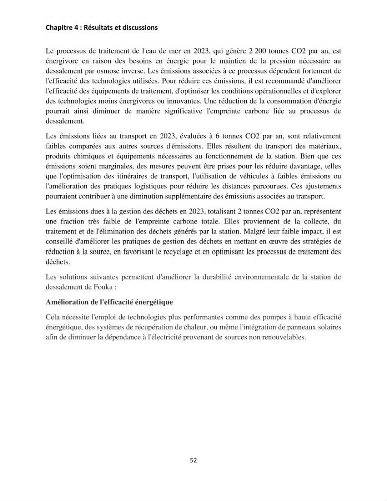 Évaluation de l\'empreinte carbon d\'une station de dessalement de l\'eau de mer de Fouka (Tipaza)