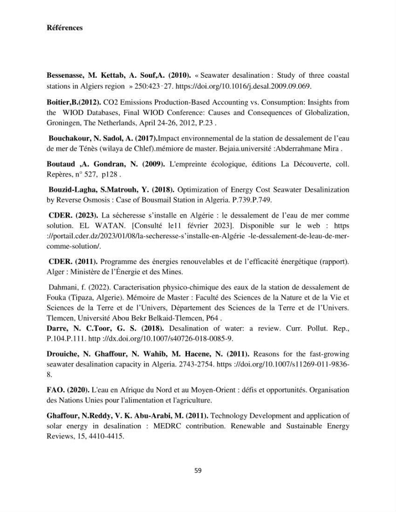 Évaluation de l\'empreinte carbon d\'une station de dessalement de l\'eau de mer de Fouka (Tipaza)