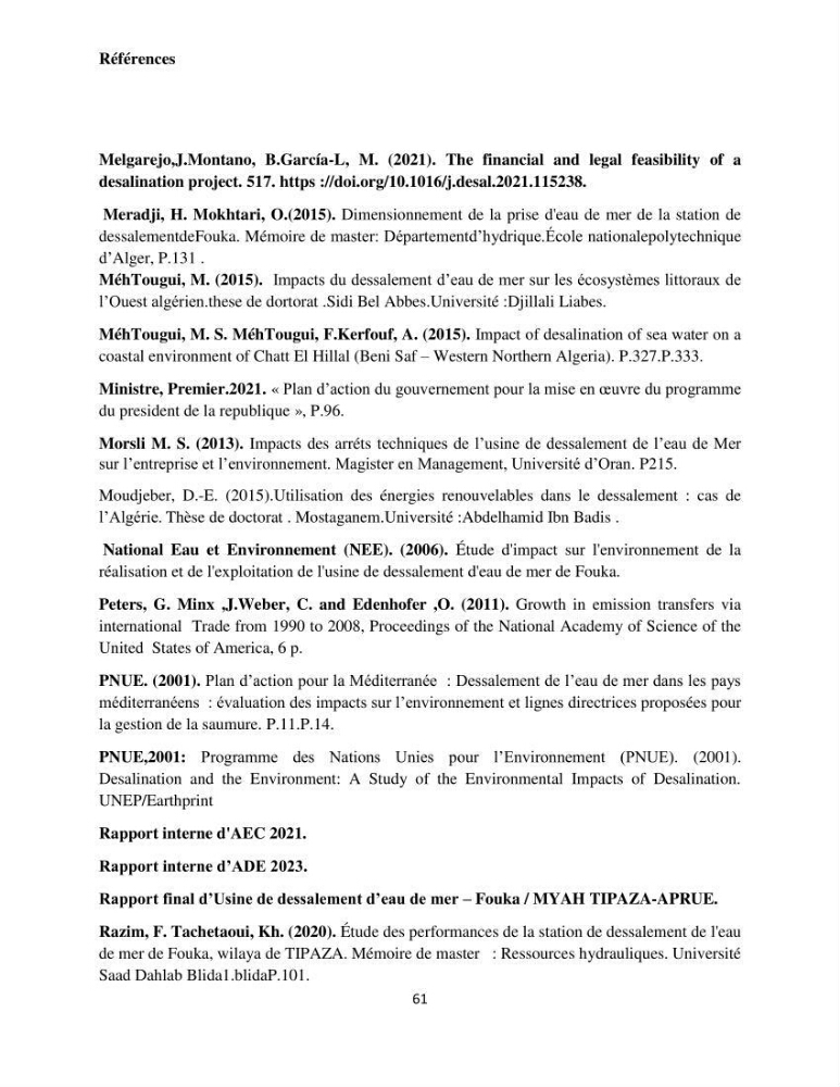 Évaluation de l\'empreinte carbon d\'une station de dessalement de l\'eau de mer de Fouka (Tipaza)