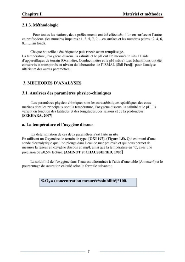Caractérisation physico-chimiques et sels nutritifs des eaux de la baie d\'El Djamila