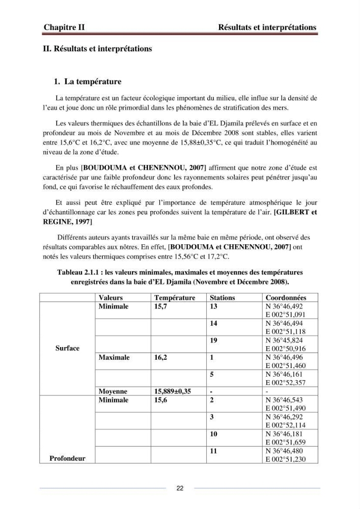 Caractérisation physico-chimiques et sels nutritifs des eaux de la baie d\'El Djamila