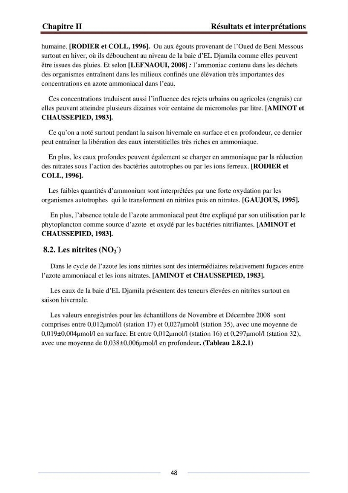 Caractérisation physico-chimiques et sels nutritifs des eaux de la baie d\'El Djamila