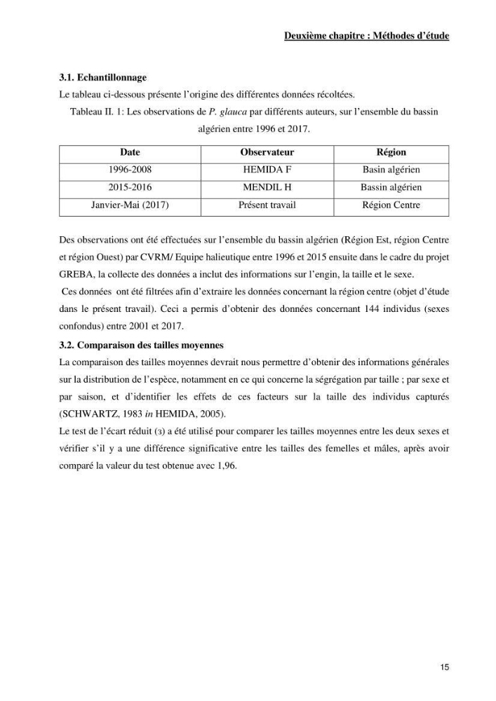 Contribution à l’étude de Prionace glauca (Elasmobranches, Carcharhinidae) dans la région centre