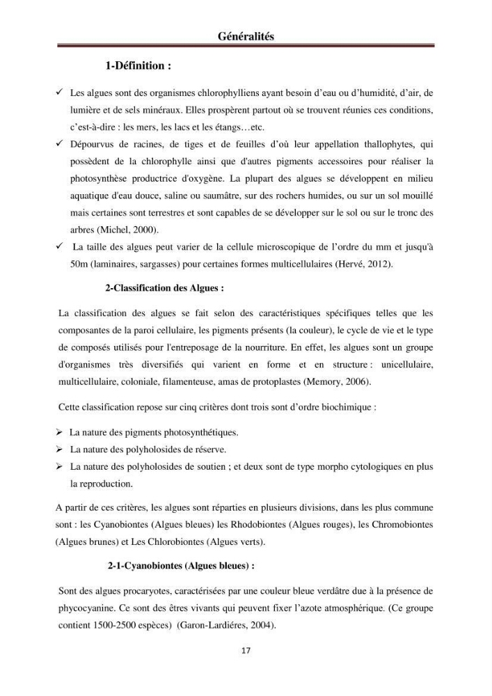 Etude de quelques rhodobiontes de la côte ouest algéroise: biologie, biochimie et valorisation