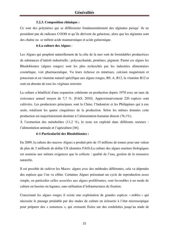 Etude de quelques rhodobiontes de la côte ouest algéroise: biologie, biochimie et valorisation
