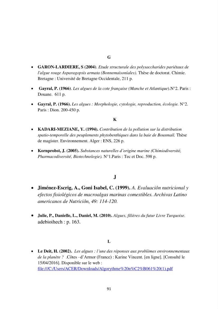 Etude de quelques rhodobiontes de la côte ouest algéroise: biologie, biochimie et valorisation