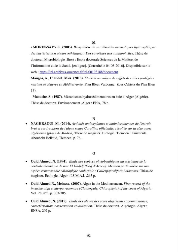 Etude de quelques rhodobiontes de la côte ouest algéroise: biologie, biochimie et valorisation